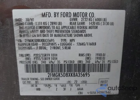 2019 Ford Flex Limited from USA, damaged, VIN 2FMGK5D8XKBA35695